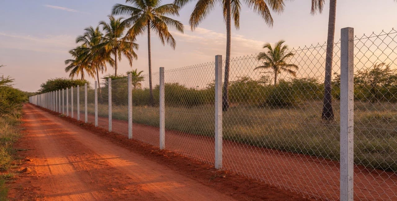 Completed boundary fencing around a land parcel