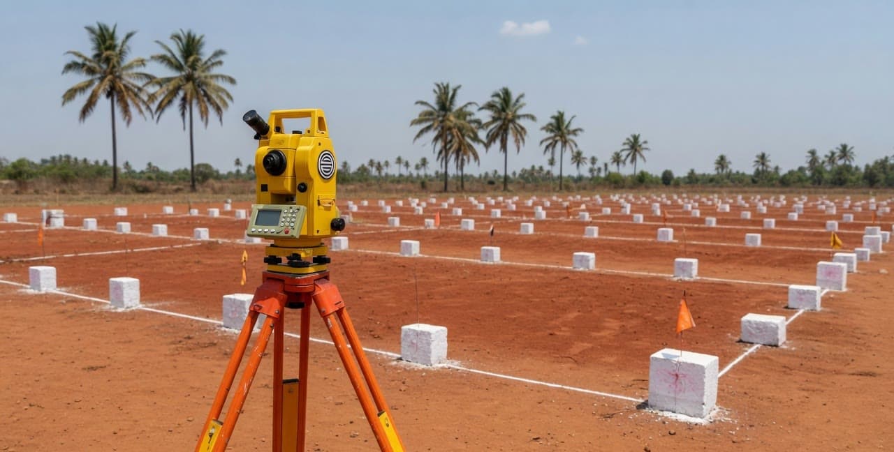 Total station on a demarcated plot during survey